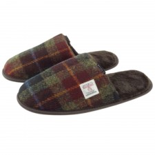 Harris Tweed Slippers in Rust Check