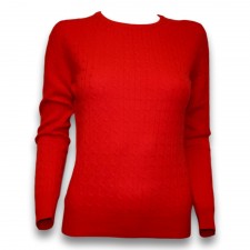 Heritage Ladies Red Cable Knit Cashmere Jumper