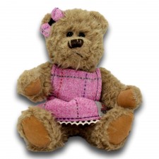 Harris Tweed Teddy Bear with Pink Check Dress