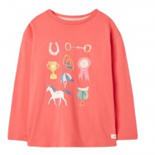 Joules Girls Bessie Jersey Artwork Top in Dusty Red