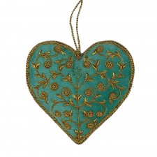 Eau De Nil Heart With Gold Swirls Hanging Heart Decoration