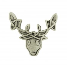 Art Pewter Celtic Interlace Stag Brooch in the Matt Antique Pewter
