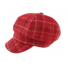 Harris Tweed Ladies Cap in Red Check Tartan