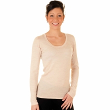 Ladies Oatmeal Scoop Neck Lambswool Jumper