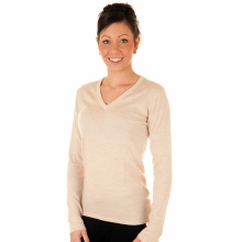 Ladies Oatmeal Lambswool V-Neck Jumper