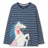 Joules Girls Ava Long Sleeve Jersey Artwork T-Shirt in Navy Cream Stripe