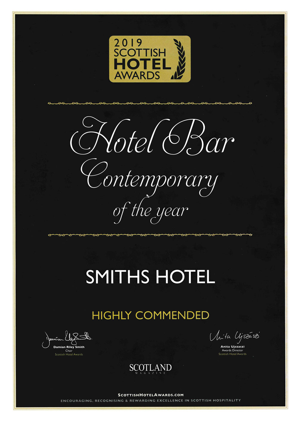 Contemporary Hotel Bar - Scottish Hotel Awards 2019