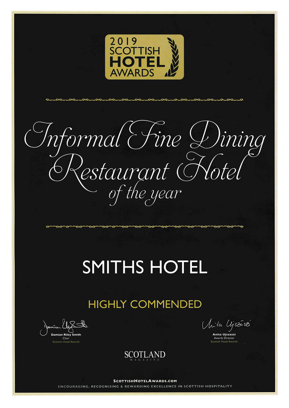 Informal Fine Dining Hotel of the Year  - Scottish Hotel Awards 2019