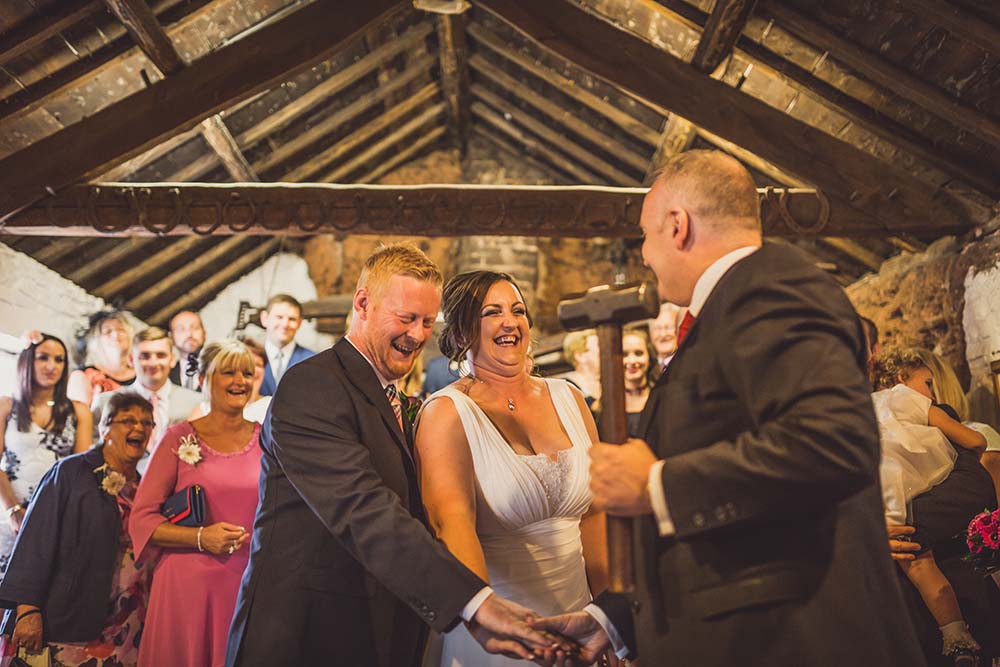 Couple celebrating tying the knot with friends and family 