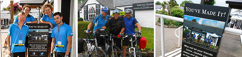 Cyclists at Gretna Green and our 'You've Made It!' Bike Rack