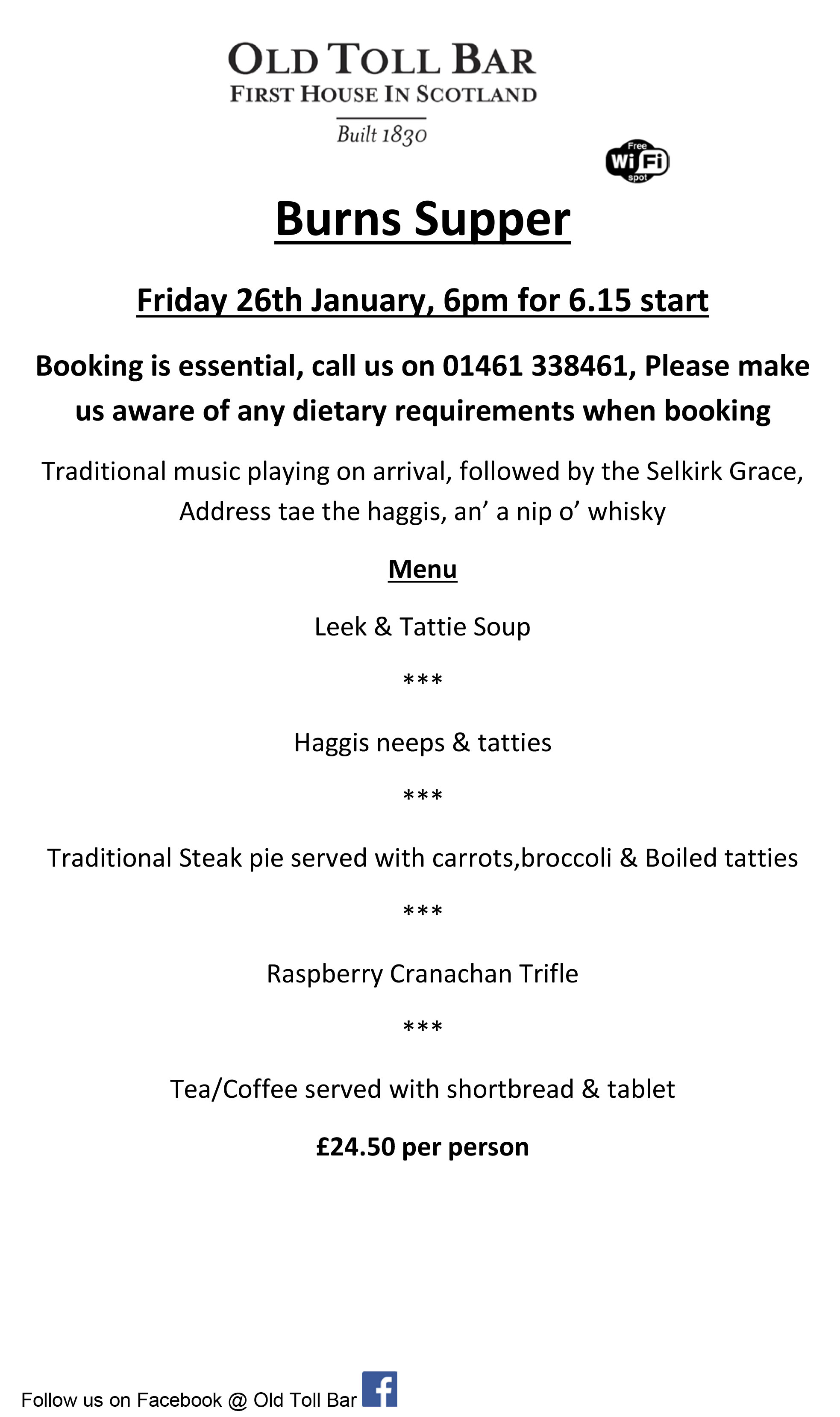 The Old Toll Bar Burns Supper in Gretna