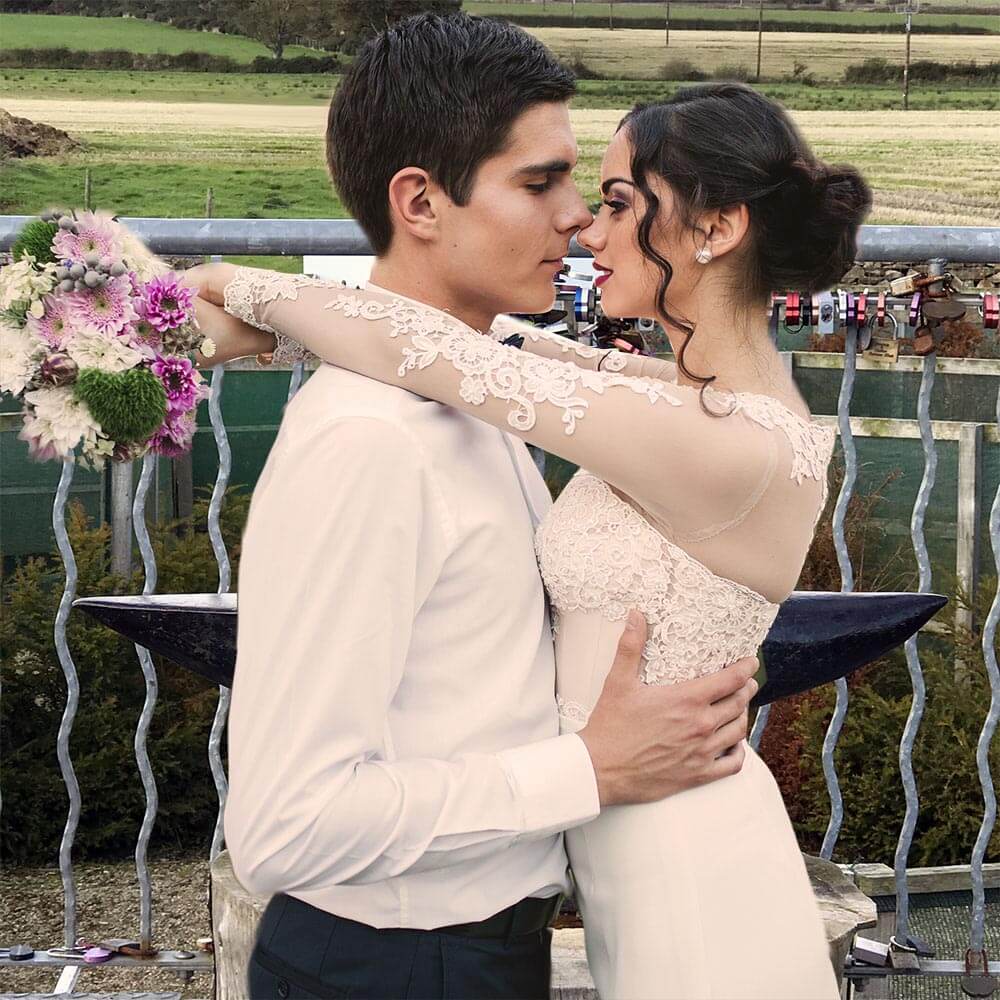 Wedding photo on the Lovelock bridge in the Courtship Maze, Gretna Green